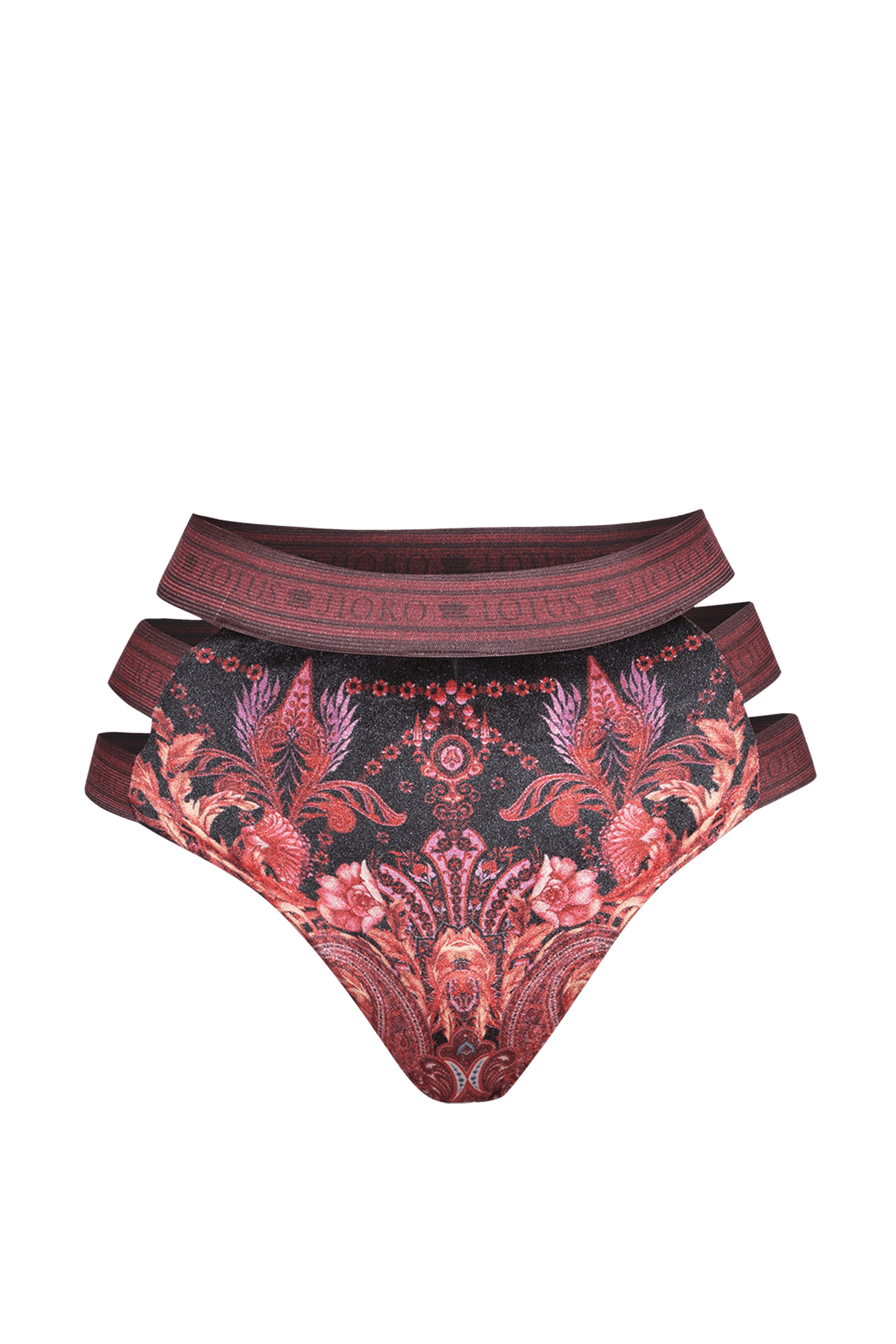 HIGH-WAISTED VELVET BIKINI BOTTOMS - PAISLEY DARK