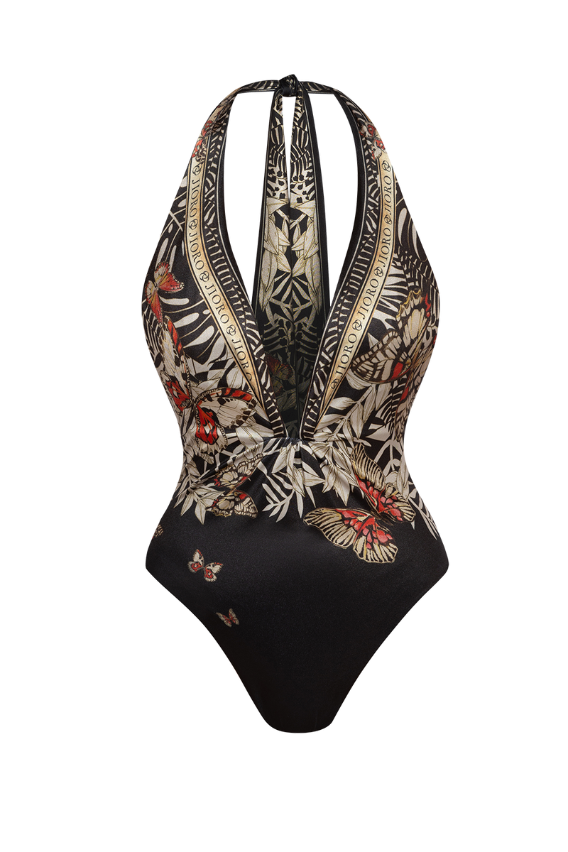ONE-PIECE SWIMSUIT WITH CUPS AND OPEN BACK - MIDNIGHT BUTTERFLIES