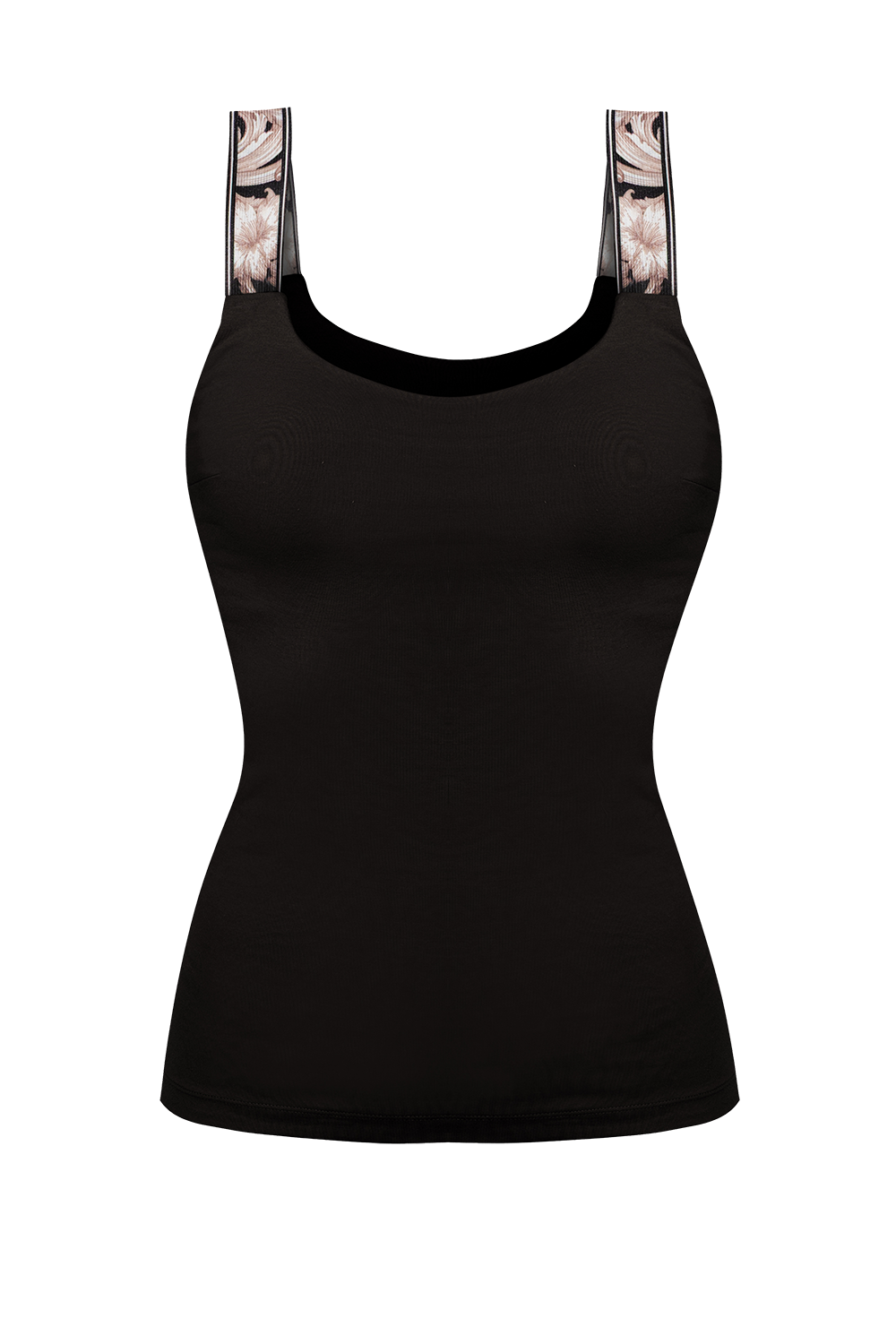JERSEY TANK TOP IN BLACK WITH ELASTIC STRAPS BAROQUE PEARL - ESSENTIALS