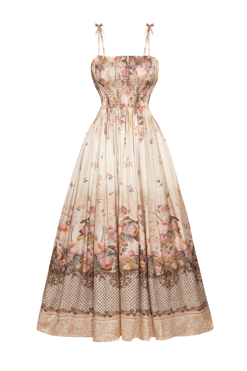 VISCOSE DRESS WITH STRAPS - BAROQUE FLOWERS JIRO ДЪЛГА РОКЛЯ ОТ ВИСКОЗА С ПРЕЗРАМКИ - BAROQUE FLOWERS JIORO