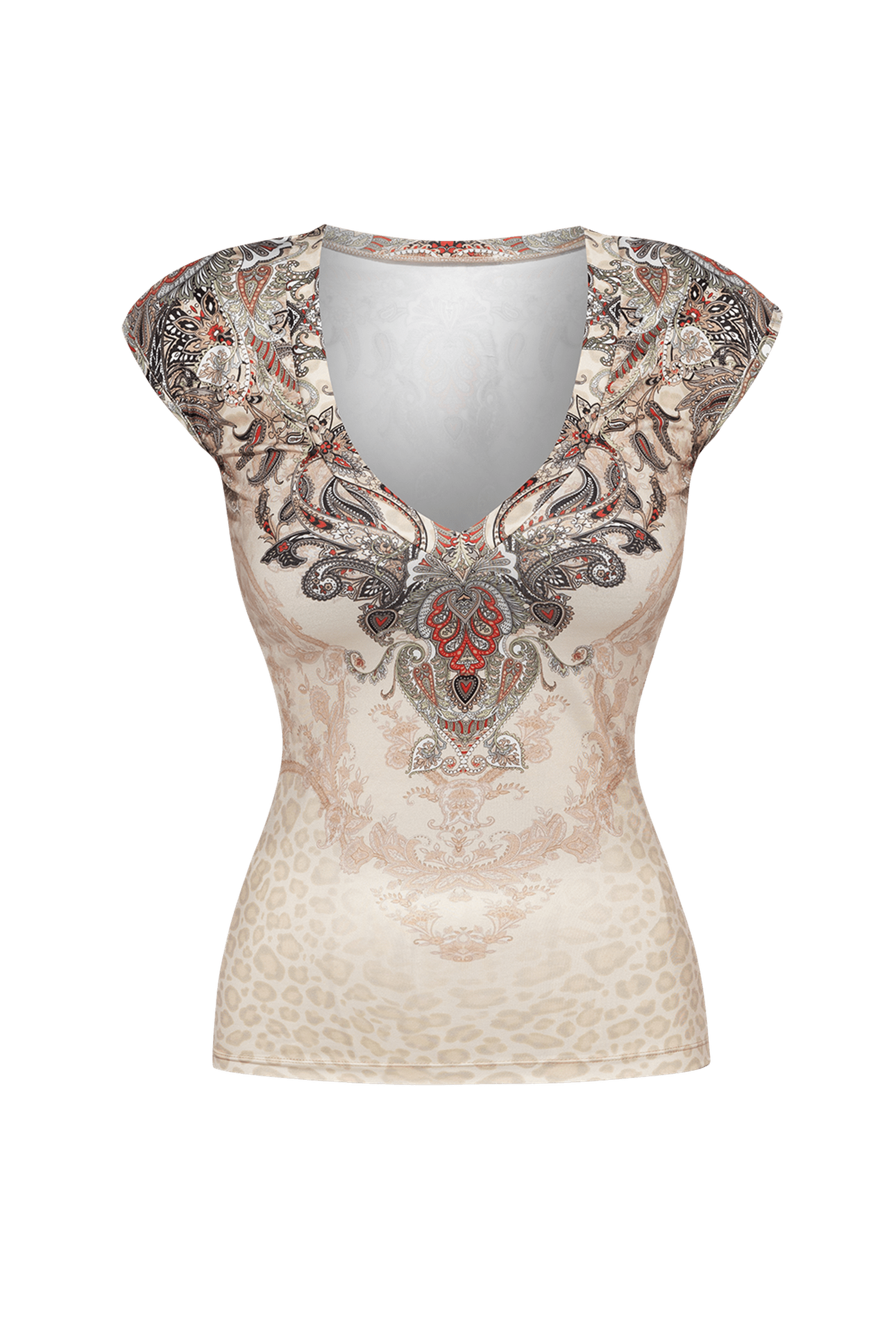 Chemisier basique avec encolure en V - beige paisley