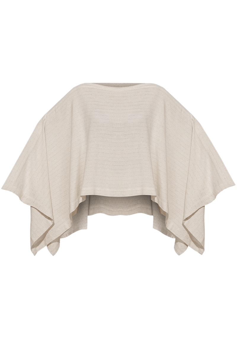 RELAXED VISCOSE-LINEN TUNIC WITH SIDE SLITS IN ECRU STRIPED - ESSENTIALS JIORO СВОБОДНА ТУНИКА В ЕКРЮ РАЙЕ ОТ ВИСКОЗА И ЛЕН СЪС СТРАНИЧНИ ЦЕПКИ - ESSENTIALS JIORO