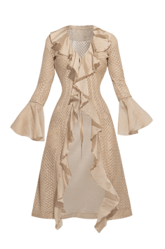 COTTON MESH CARDIGAN WITH RUFFLES - ESSENTIALS JIORO ПАМУЧНА МРЕЖЕСТА ЖИЛЕТКА С КЪДРИ - ESSENTIALS JIORO