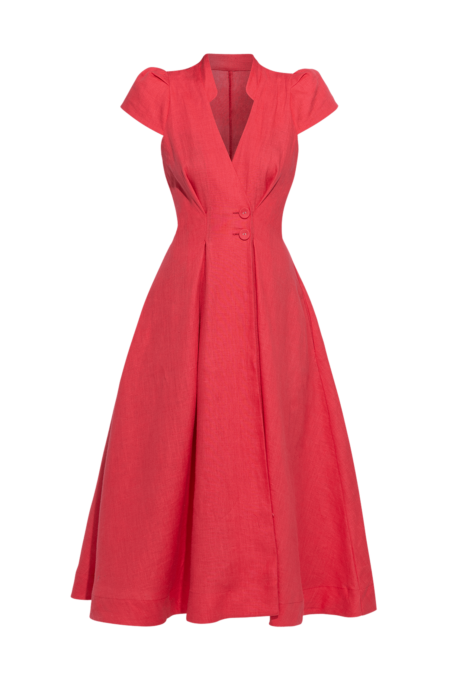 LONG FLARED LINEN DRESS IN FUCHSIA - ESSENTIALS