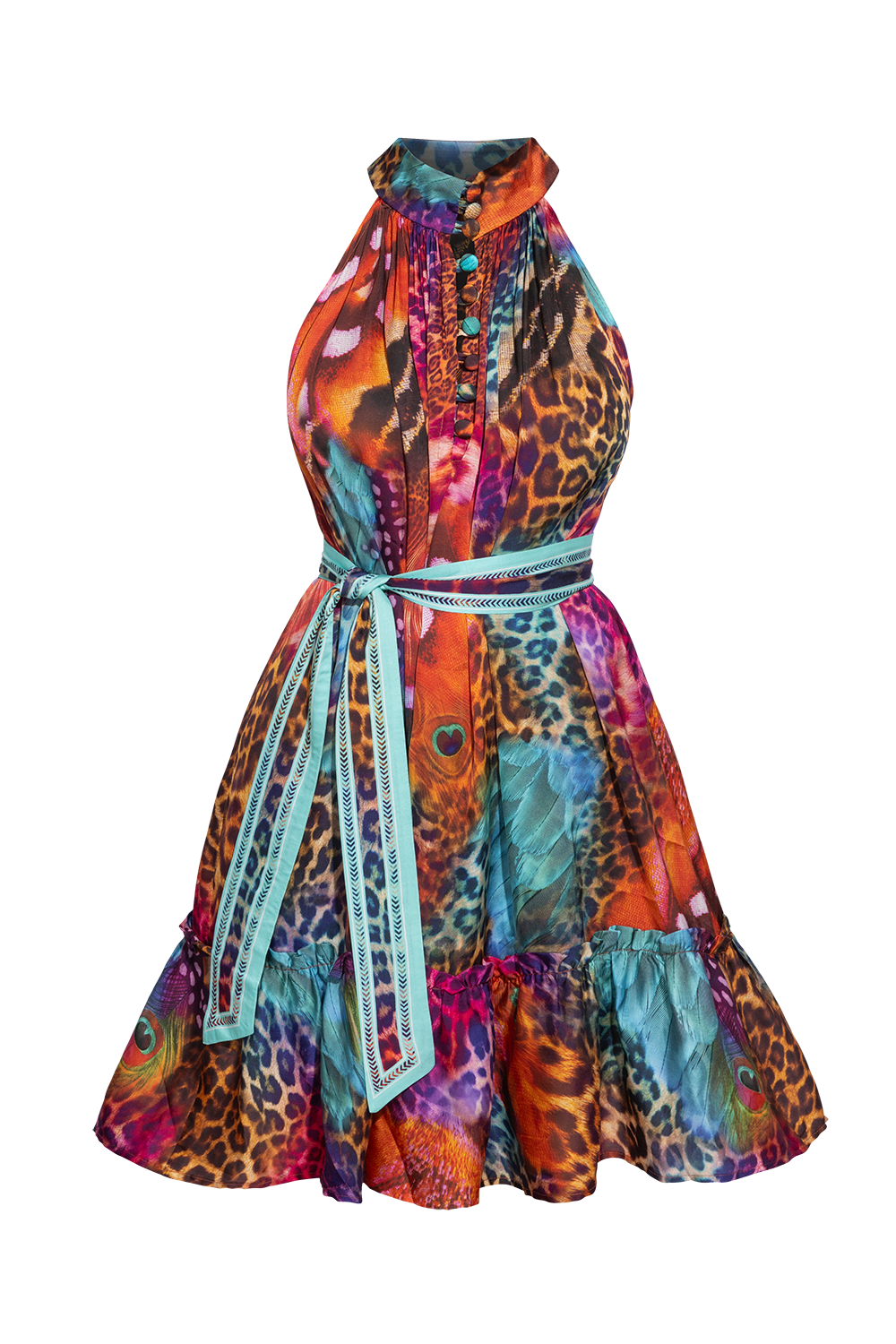 FLARED VISCOSE DRESS - LEO NEON WILD