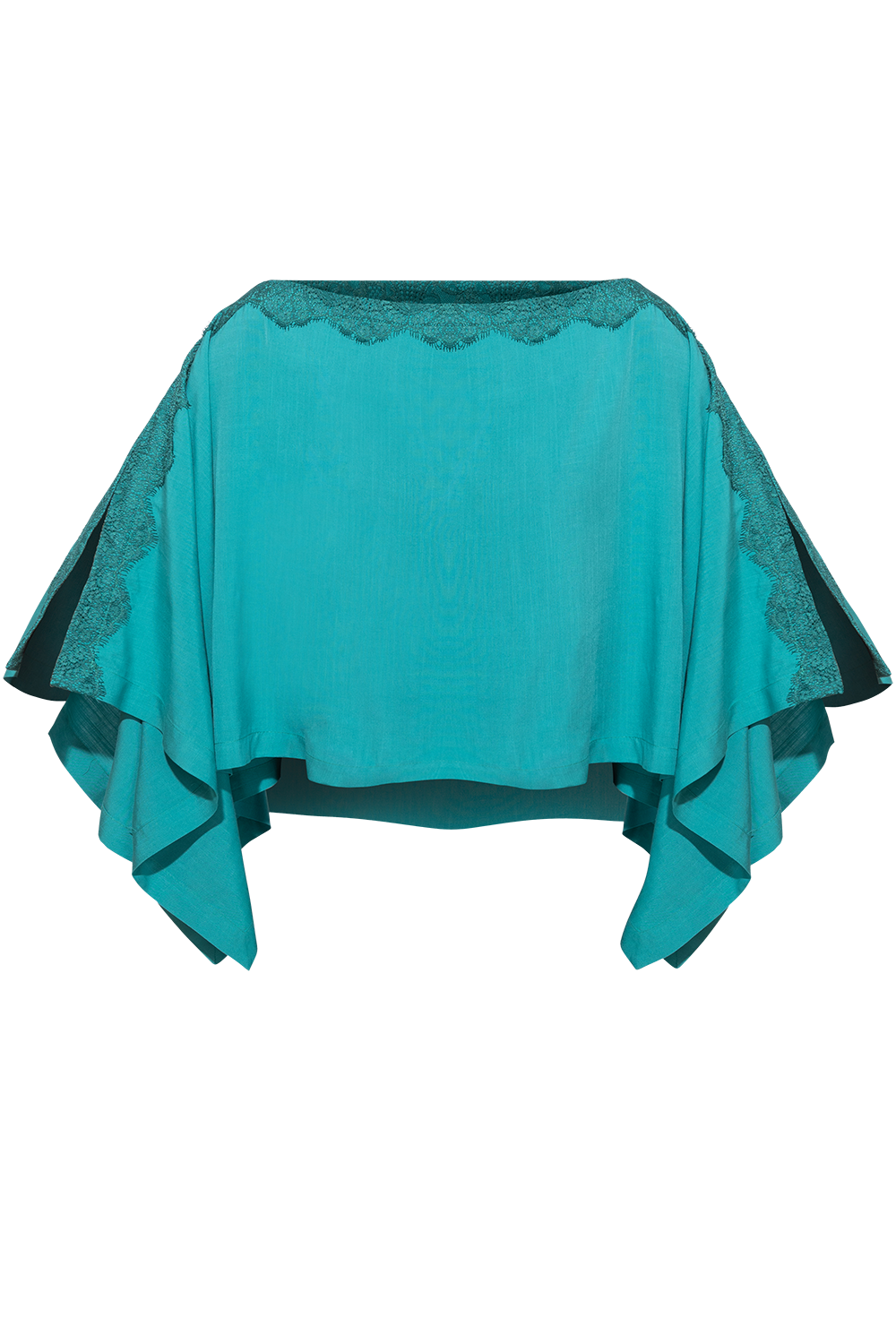 RELAXED VISCOSE TUNIC WITH SIDE SLITS AND LACE IN TURQUOISE - ESSENTIALS