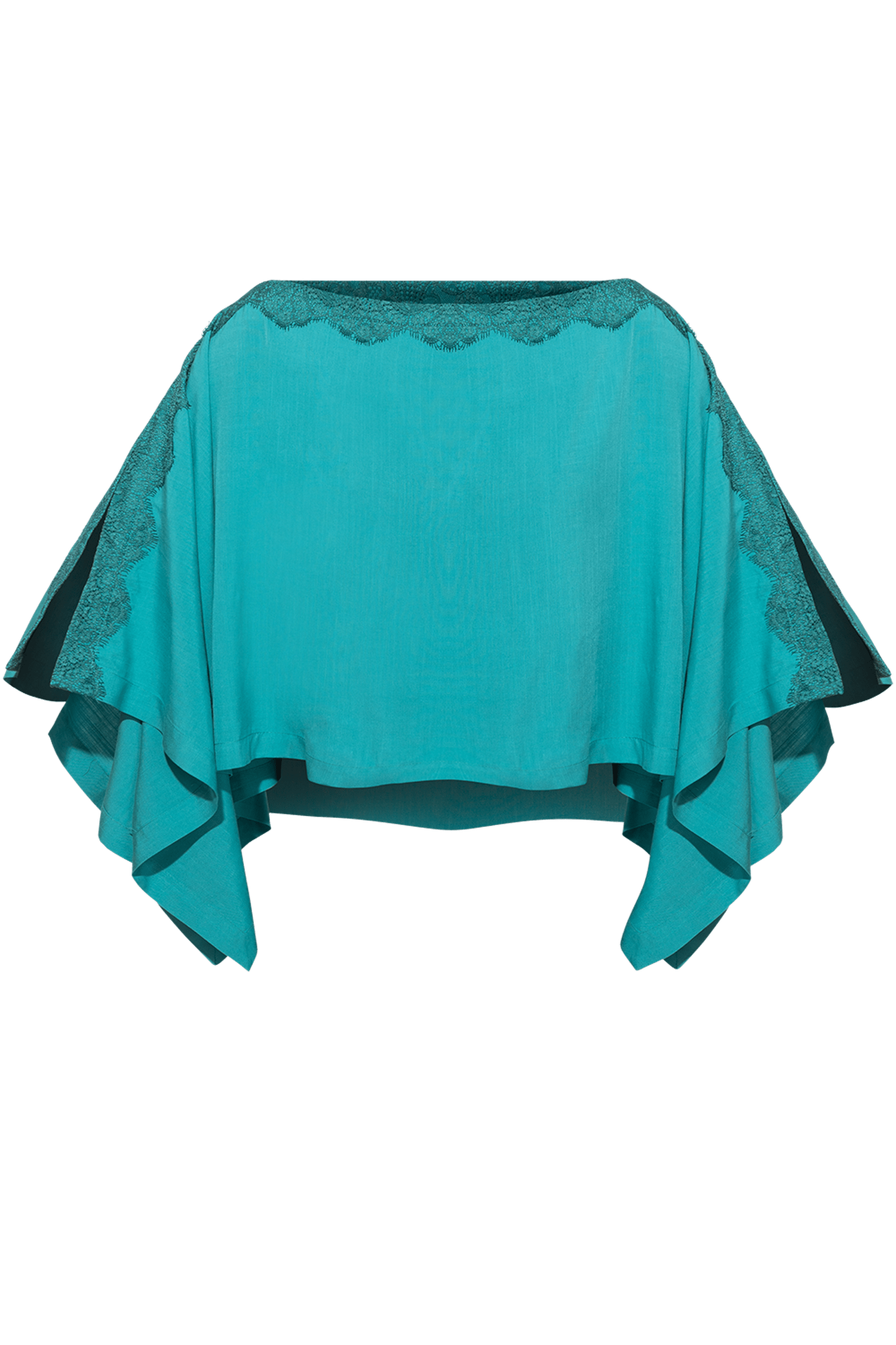 RELAXED VISCOSE TUNIC WITH SIDE SLITS AND LACE IN TURQUOISE - ESSENTIALS