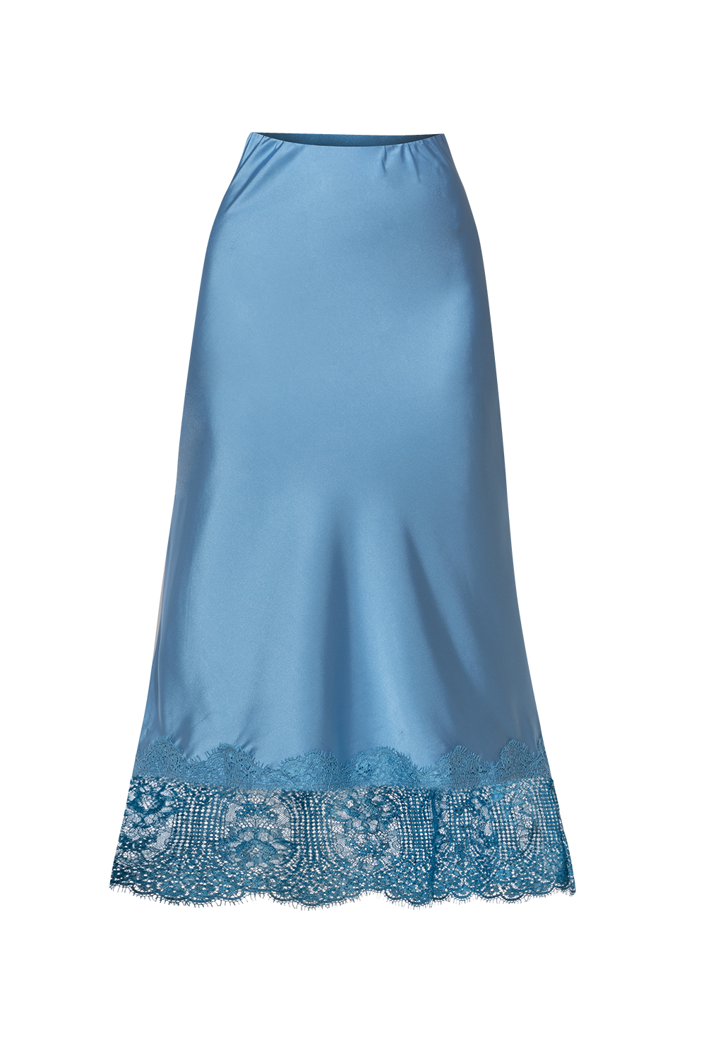 FLARED SKIRT WITH LACE TRIM IN SKY BLUE - ESSENTIALS