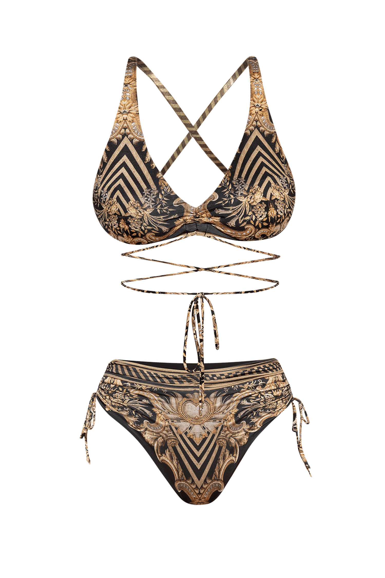 SWIM TOP WITH TIES - GOLDEN STRIPES