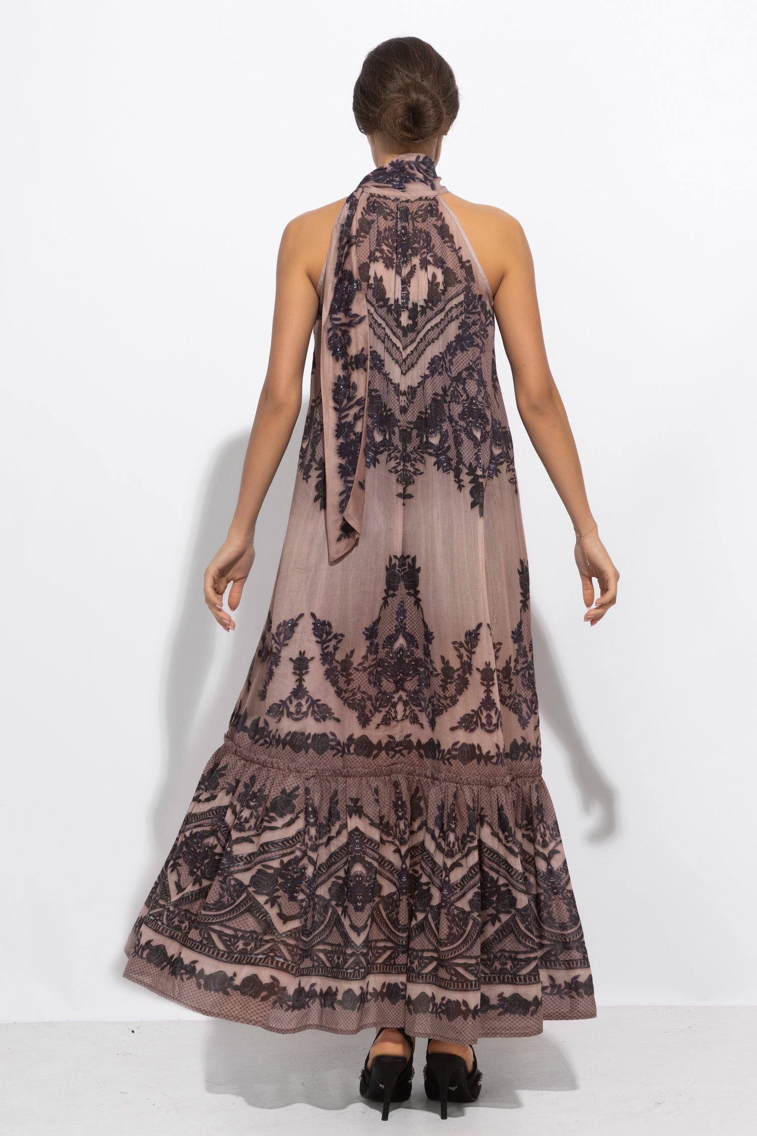 SILK VISCOSE LONG DRESS - GRAFFITI POWDER