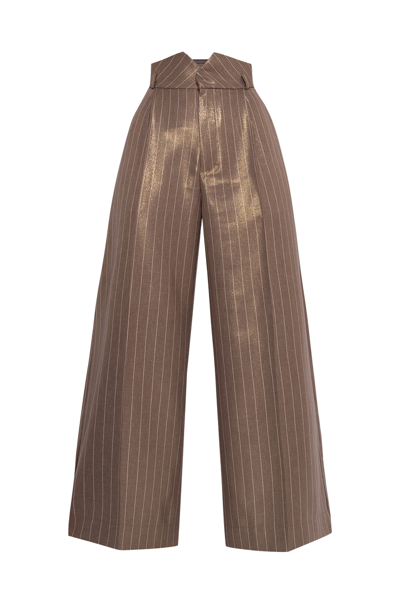 STRIPED PANTS WITH HIGH WAIST AND WIDE LEG IN BEIGE - ESSENTIALS JIORO ПАНТАЛОН РАЙЕ, ВИСОКА ТАЛИЯ И ШИРОК КРАЧОЛ В БЕЖОВО - ESSENTIALS JIORO