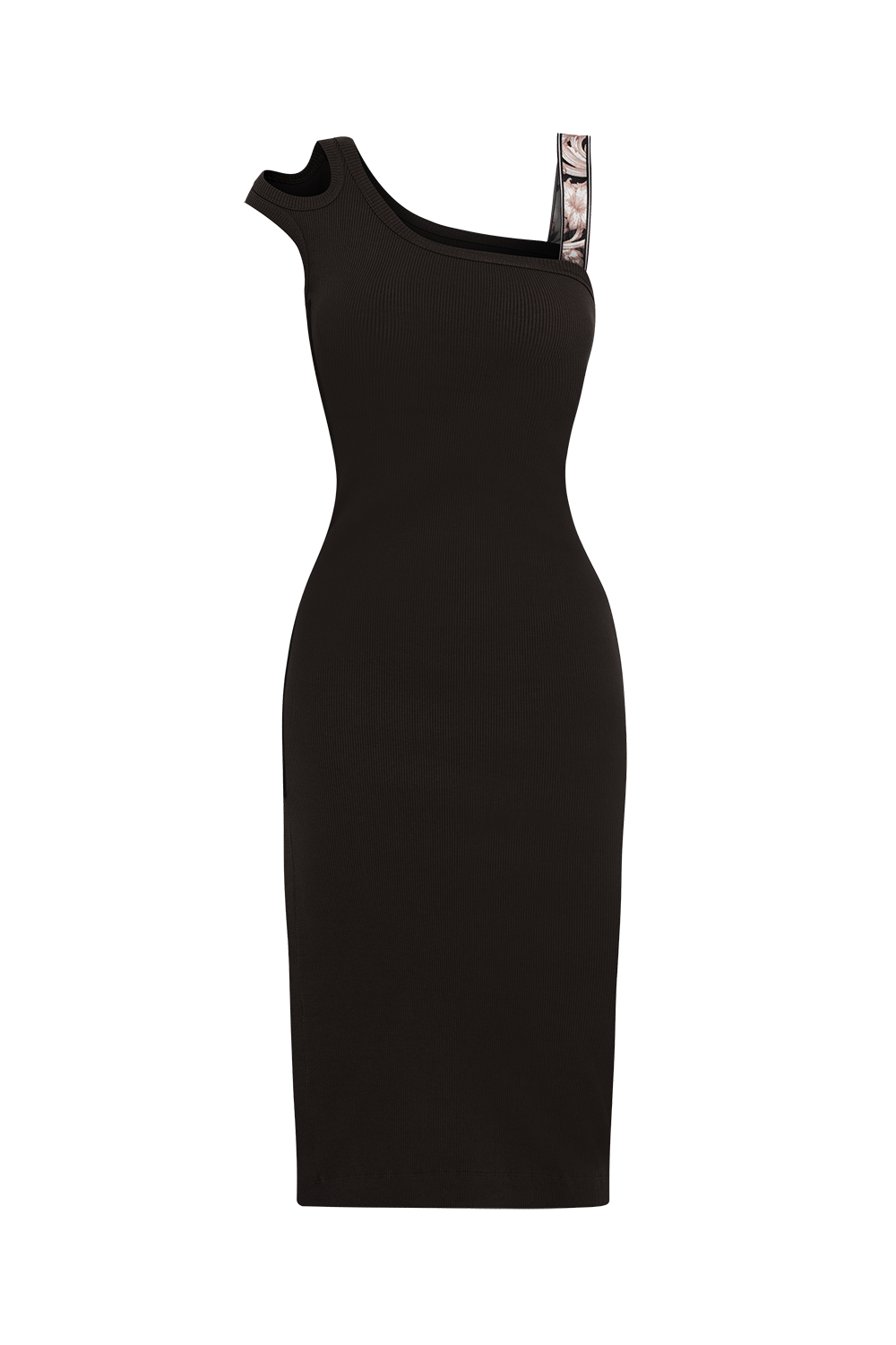 COTTON MIDI DRESS WITH ASYMMETRICAL SHOULDERS AND STRAP BAROQUE PEARL - ESSENTIALS