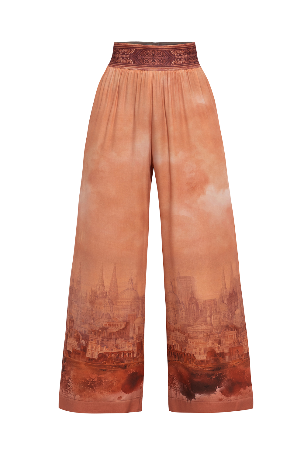 VISCOSE WIDE-LEG TROUSERS WITH ELASTIC WAIST - ANCIENT TOWN