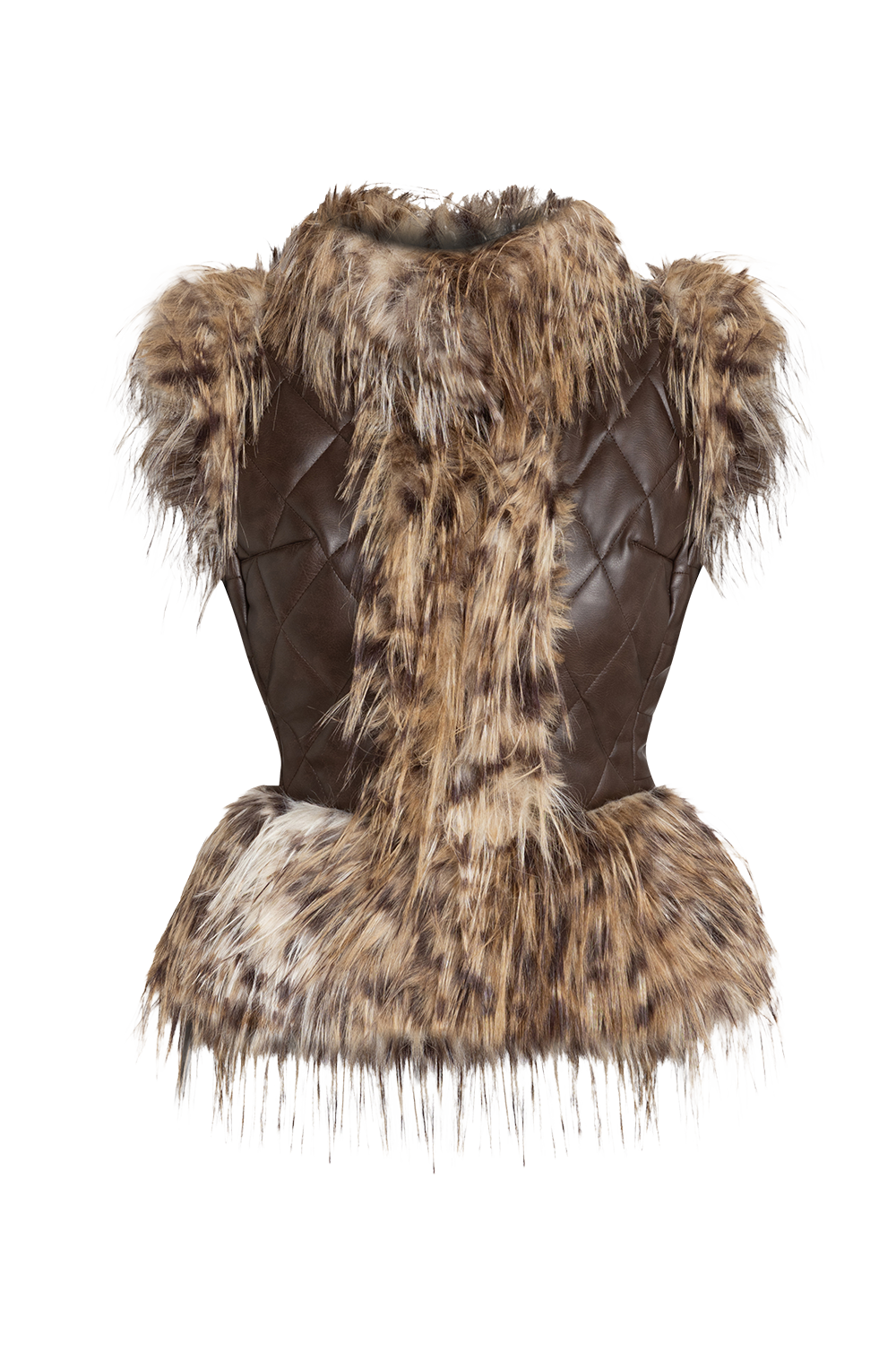 LEATHER-EFFECT GILET WITH SERVAL FUR TEXTURE - ESSENTIALS JIORO ЕЛЕК С ЕФЕКТ НА КОЖА И ИМИТАЦИЯ НА КОСЪМ SERVAL - ESSENTIALS JIORO