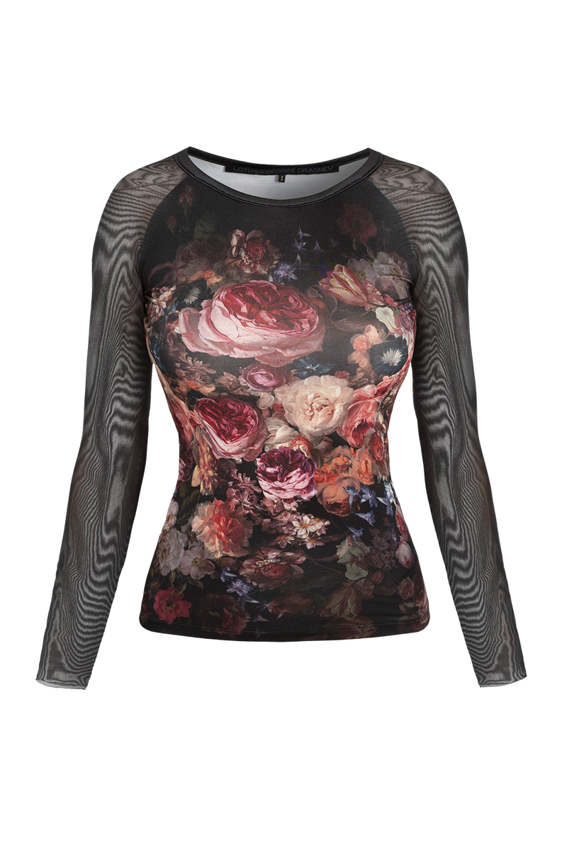 BLOUSE WITH NET SLEEVE - VINTAGE FLOWERS JIORO БЛУЗА С РЪКАВИ ОТ МРЕЖА - VINTAGE FLOWERS JIORO