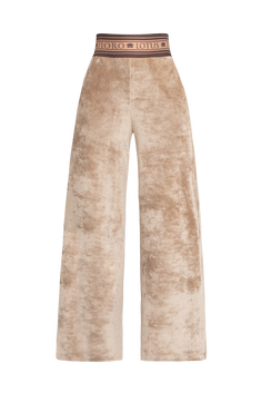 VELVET WIDE-LEG TROUSERS WITH ELASTIC WAIST IN BEIGE - ESSENTIALS JIORO ПАНТАЛОН ОТ КАДИФЕ С ШИРОК КРАЧОЛ И ЛАСТИК В ТАЛИЯ В БЕЖОВО - ESSENTIALS JIORO 