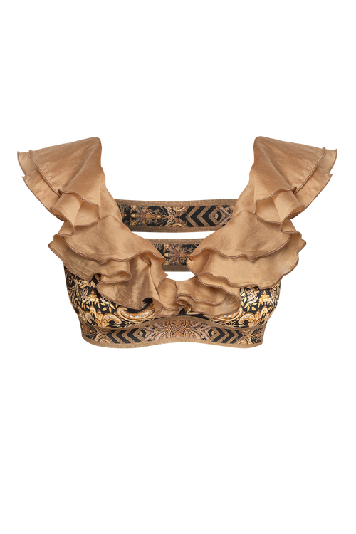 VELVET CROP TOP WITH REMOVABLE RUFFLES - GOLDEN STRIPES JIORO ПЛЮШЕН КРОП ТОП С ПОДВИЖНИ ВОЛАНИ - GOLDEN STRIPES JIORO