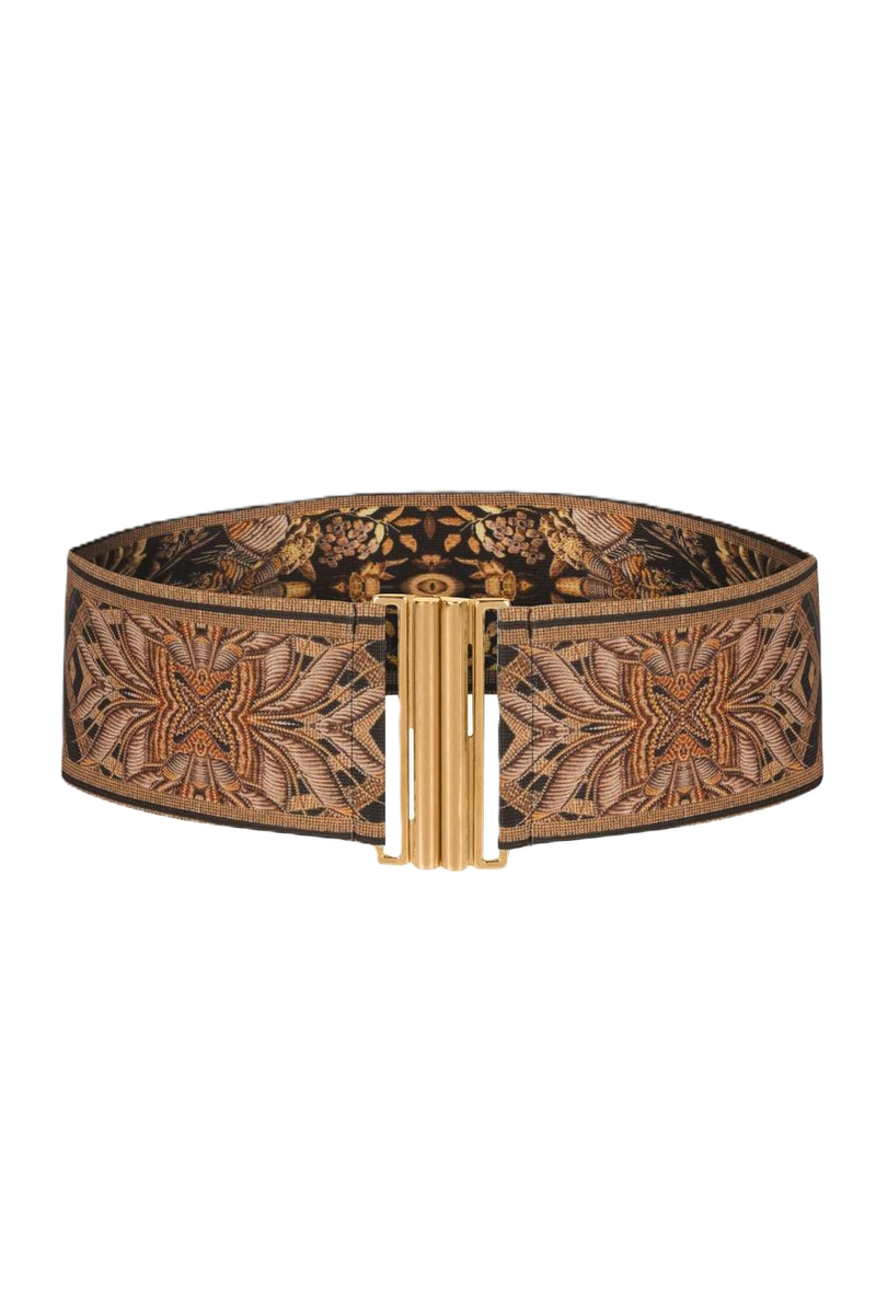 WIDE ELASTIC BELT WITH BUCKLE - GOLDEN STRIPES