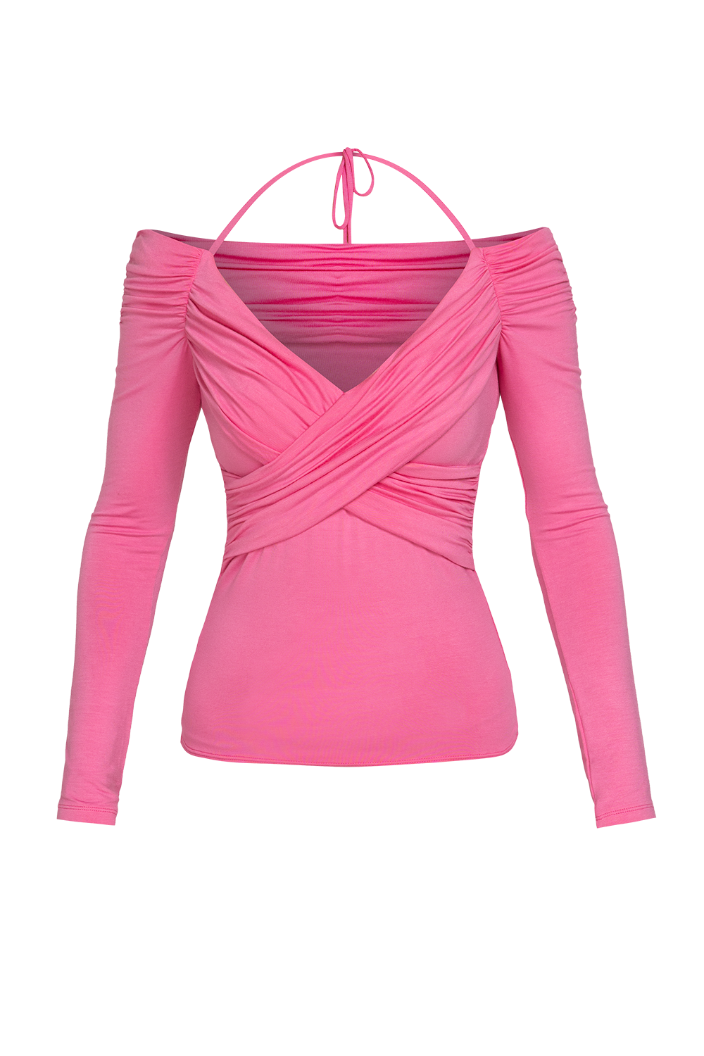 PINK VISCOSE STRETCH WRAP BLOUSE WITH GATHERS - ESSENTIALS