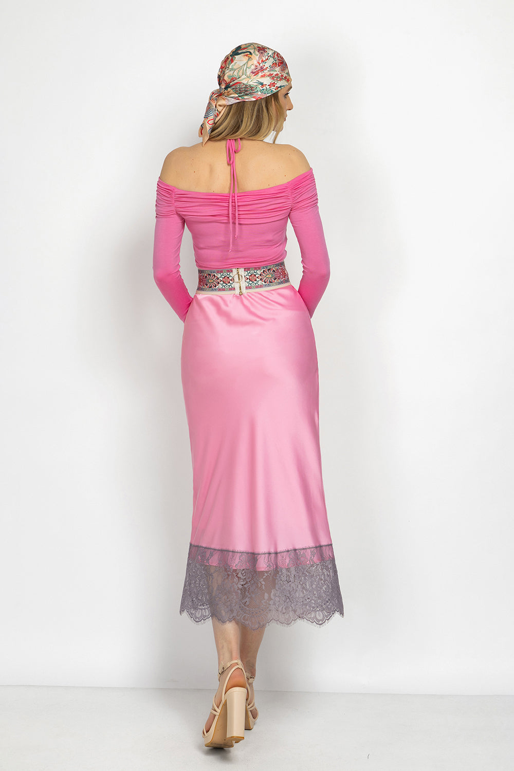 PINK VISCOSE STRETCH WRAP BLOUSE WITH GATHERS - ESSENTIALS