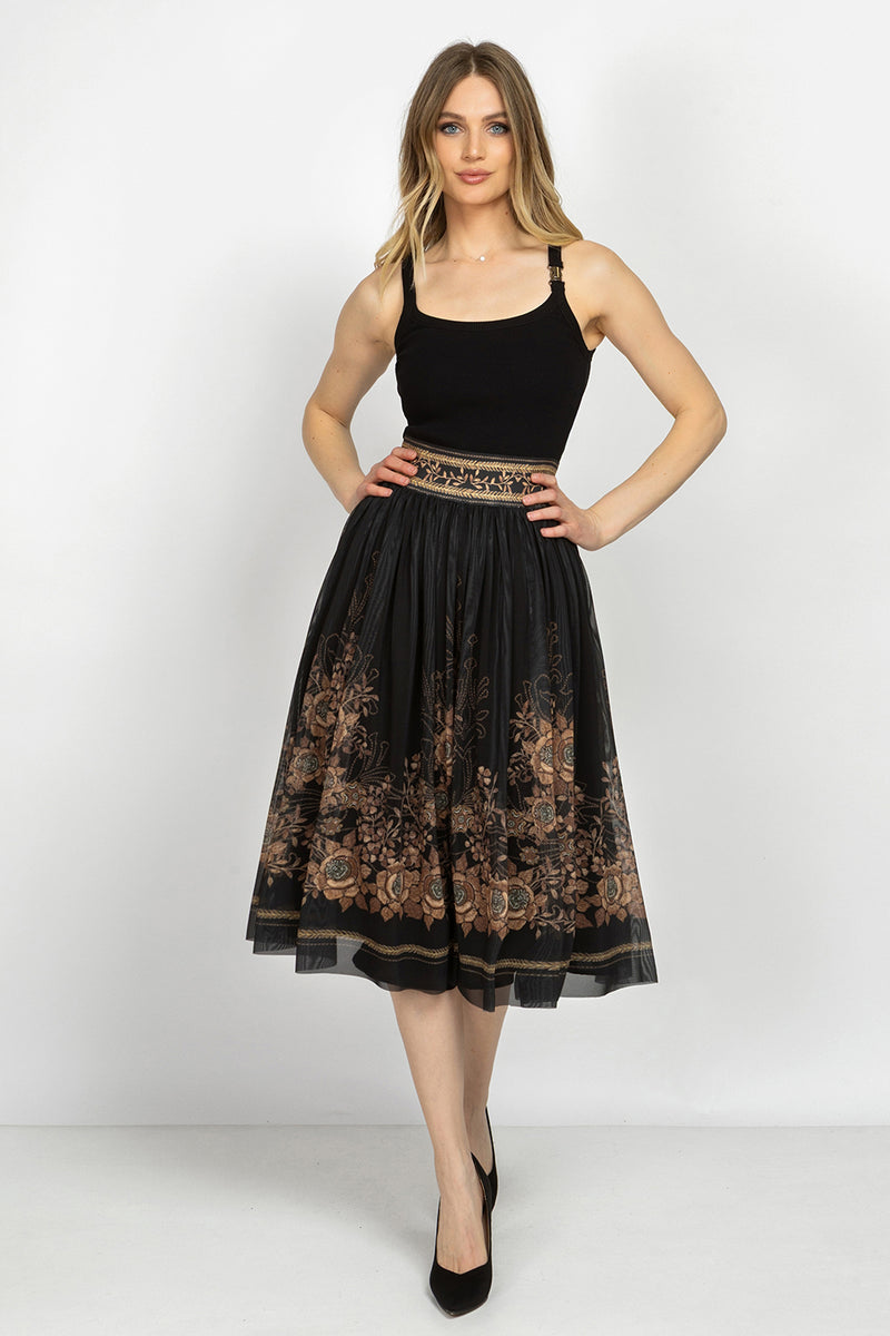 MESH SKIRT WITH ELASTIC WAIST AND VISCOSE LINING - GOLDEN ROSES JIORO ПОЛА ОТ МРЕЖА С ЕЛАСТИЧЕН КОЛАН И ВИСКОЗНА ПОДПЛАТА - GOLDEN ROSES JIORO