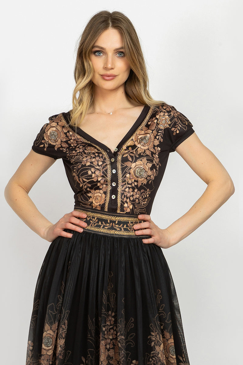 BASIC TOP WITH DEEP V-NECK AND BUTTONS - GOLDEN ROSES JIORO БЛУЗА С V-ДЕКОЛТЕ - GOLDEN ROSES JIORO