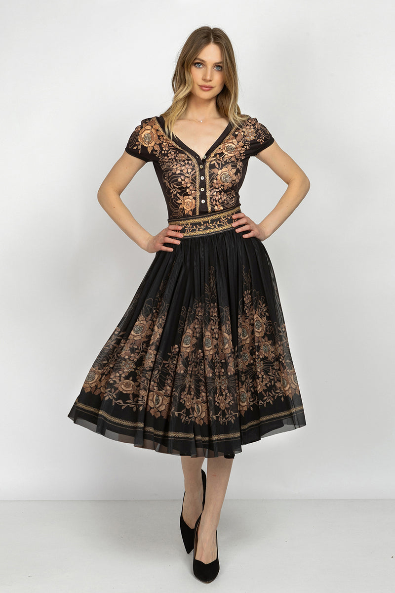 MESH SKIRT WITH ELASTIC WAIST AND VISCOSE LINING - GOLDEN ROSES JIORO ПОЛА ОТ МРЕЖА С ЕЛАСТИЧЕН КОЛАН И ВИСКОЗНА ПОДПЛАТА - GOLDEN ROSES JIORO