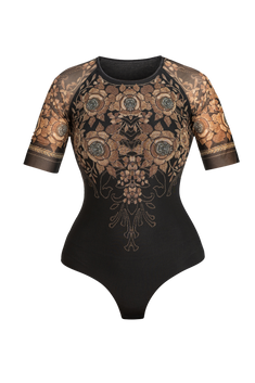 SHORT-SLEEVE MESH BODYSUIT WITH MODAL LINING - GOLDEN ROSES JIORO  МРЕЖЕСТО БОДИ С КЪС РЪКАВ И ПОДПЛАТА ОТ МОДАЛ - GOLDEN ROSES JIORO