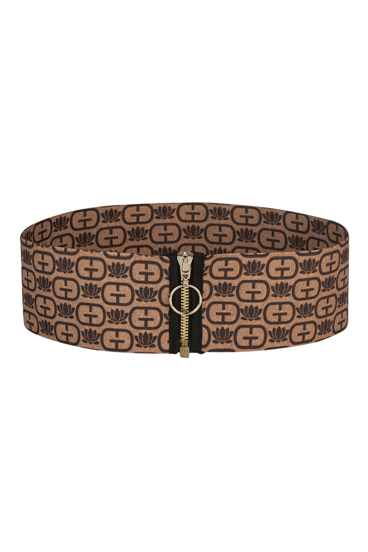 WIDE ELASTIC BELT WITH ZIPPER - MOCHA MOUSSE LOGO