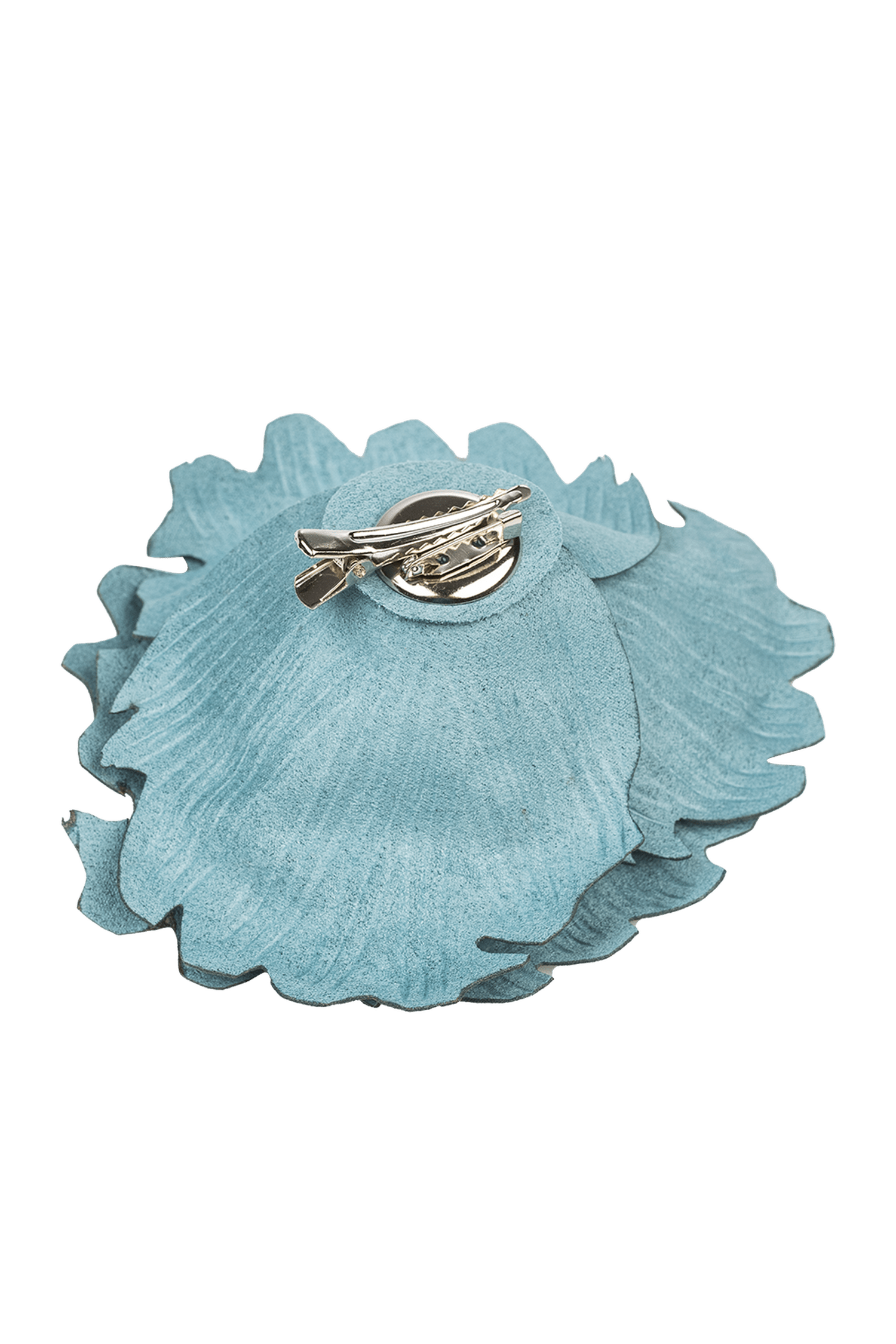 SMALL SUEDE-LOOK BLUE ROSE BROOCH