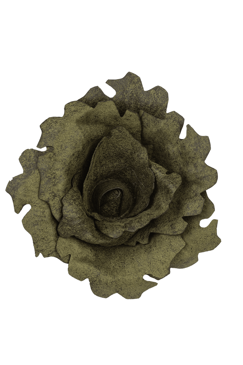 MEDIUM SUEDE-LOOK GREEN ROSE BROOCH