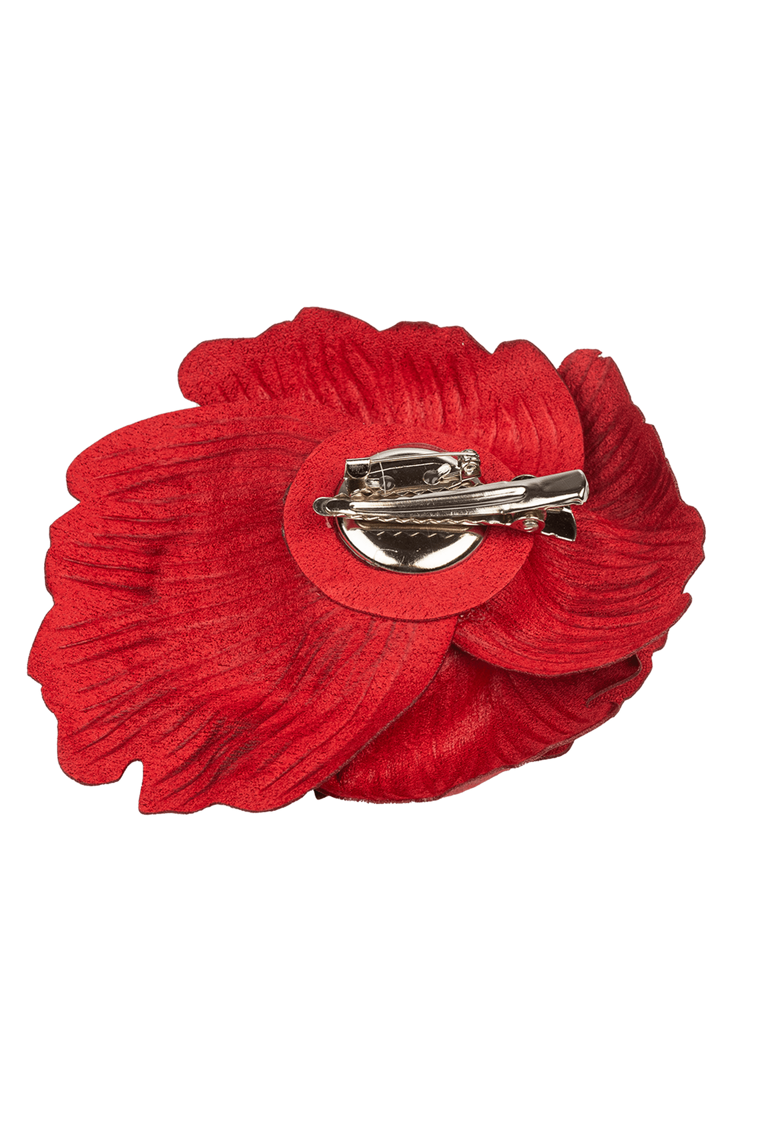 MEDIUM SUEDE-LOOK RED ROSE BROOCH