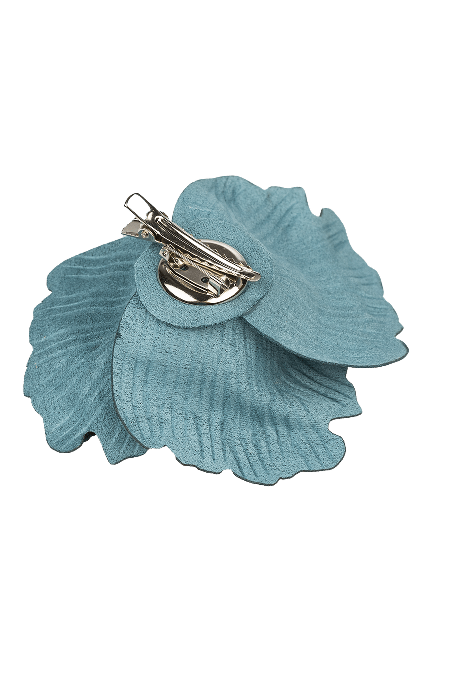 MEDIUM SUEDE-LOOK AZUR BLUE ROSE BROOCH