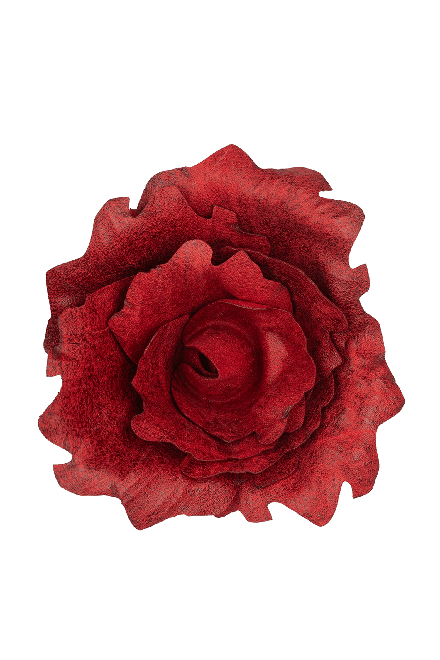 MEDIUM SUEDE-LOOK RED ROSE BROOCH