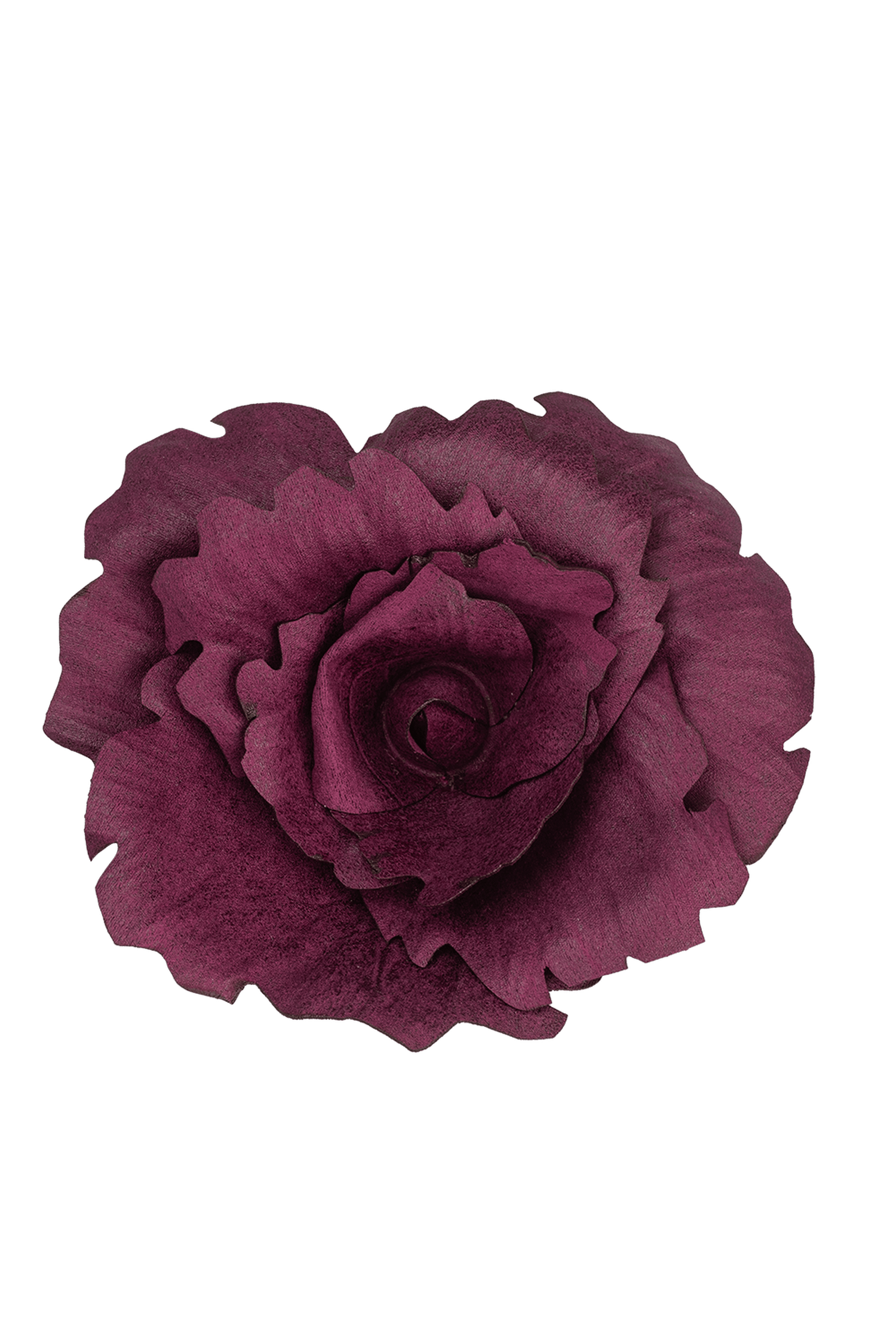 MEDIUM SUEDE-LOOK BURGUNDY ROSE BROOCH