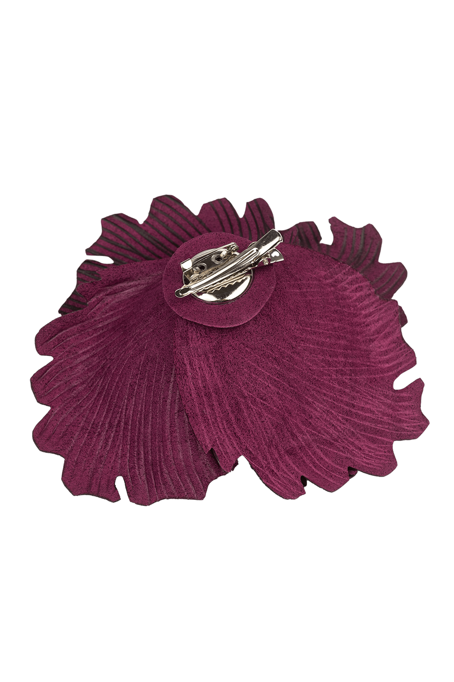 MEDIUM SUEDE-LOOK BURGUNDY ROSE BROOCH