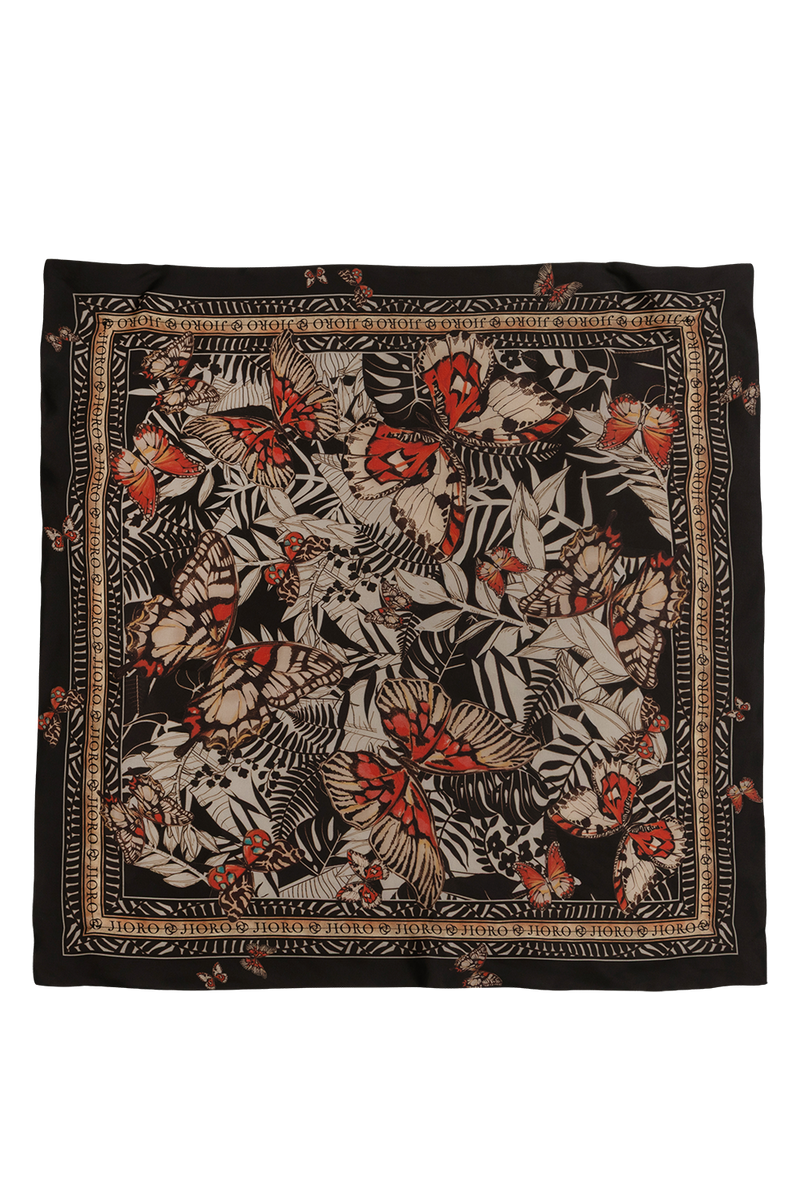 SQUARE VISCOSE HEADSCARF - MIDNIGHT BUTTERFLIES JIORO КВАДРАТНА КЪРПА ЗА ГЛАВА ОТ ВИСКОЗА - MIDNIGHT BUTTERFLIES JIORO